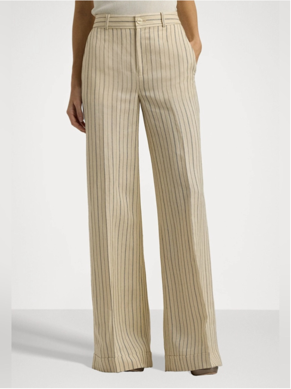Lauren Ralph Lauren Pinstripe Linen-Blend Wide-Leg Pant Size 6